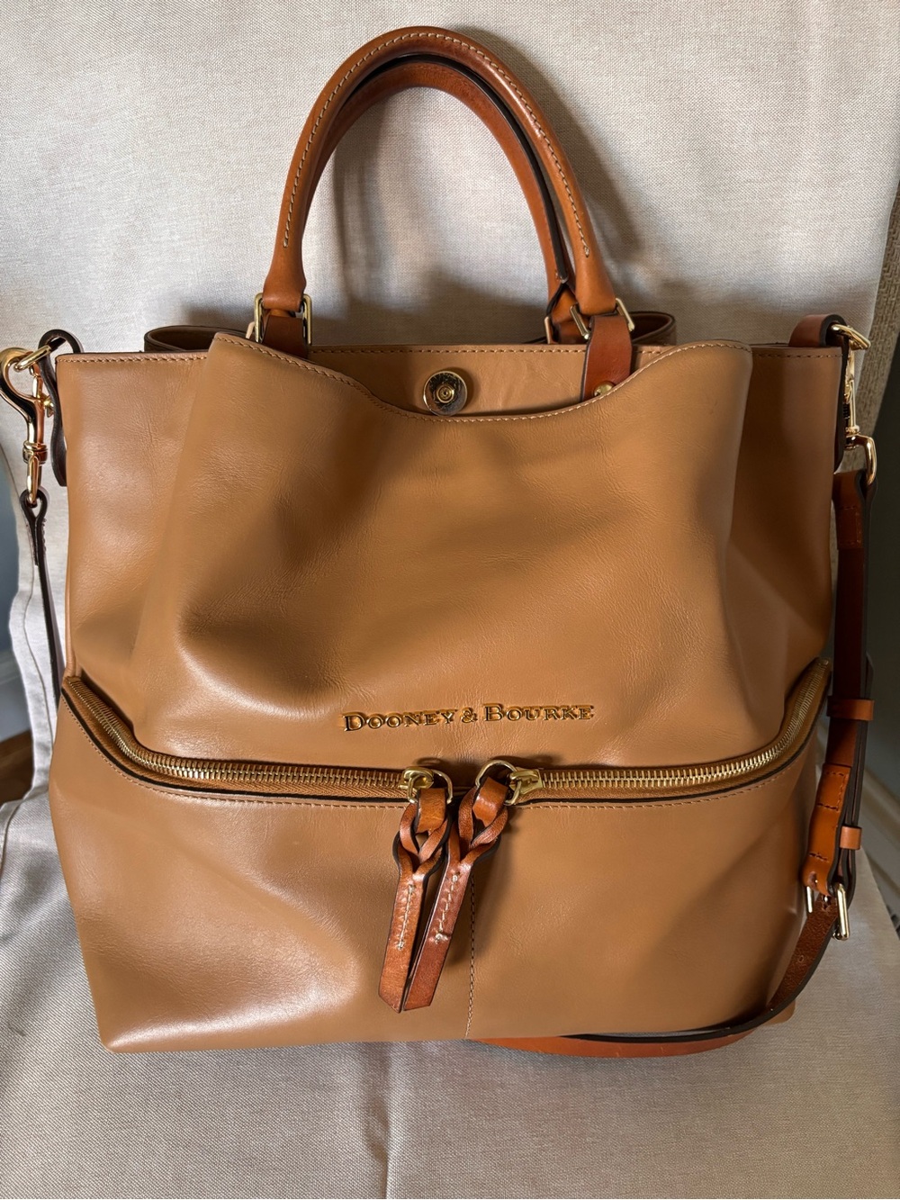 Dooney & Bourke Caramel Tan Leather Tote with Gold Hardware